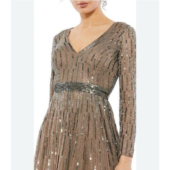Mac Duggal Chocolate Brown Sequin Dress Sz 14 Knee Length Mother Bride Prom 5523 - Picture 1 of 15